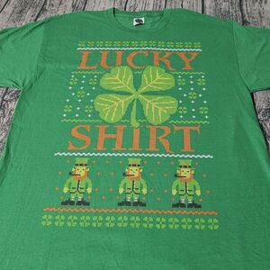 Lucky St. Patrick's Day Leprechaun Irish Green Mens T-Shirt Size Large XL 4 Leaf